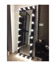 Черное гримерное зеркало с подсветкой в раме 200х70 см